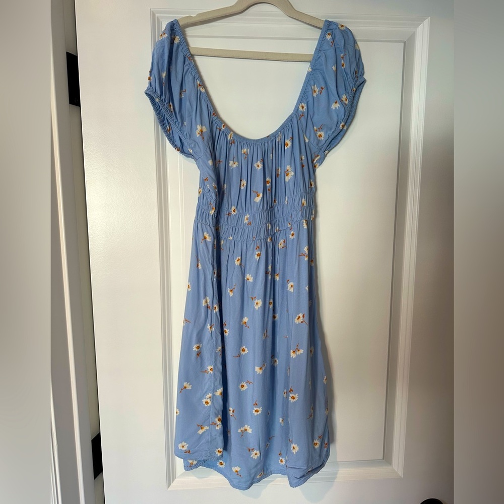 Billabong Babydoll Mini Dress Scoop Neck Floral Light Blue Size S